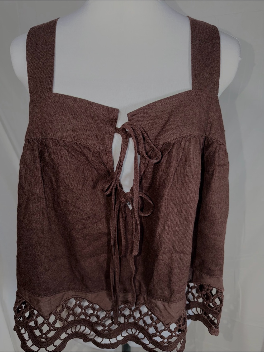 Rachel Zoe Brown Lace-Hem Tie-Front Camisole